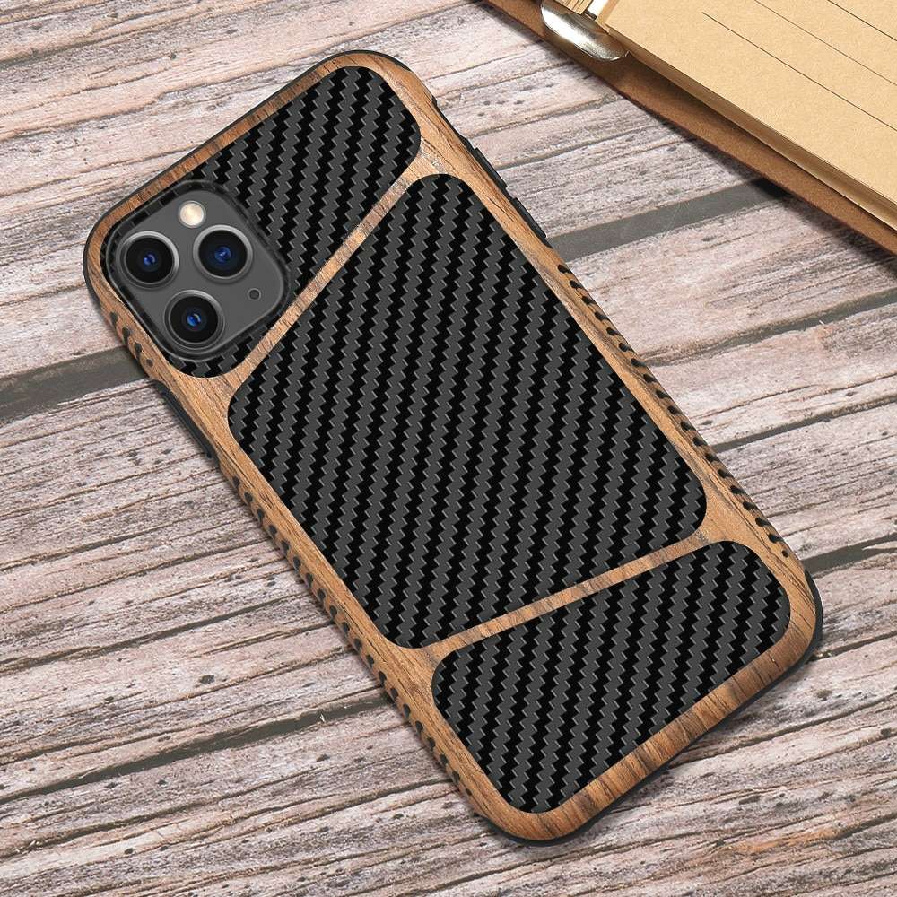 Unique Carbon Fiber + Wood Texture Case For iPhone 11, Pro, Pro Max, Xs ...